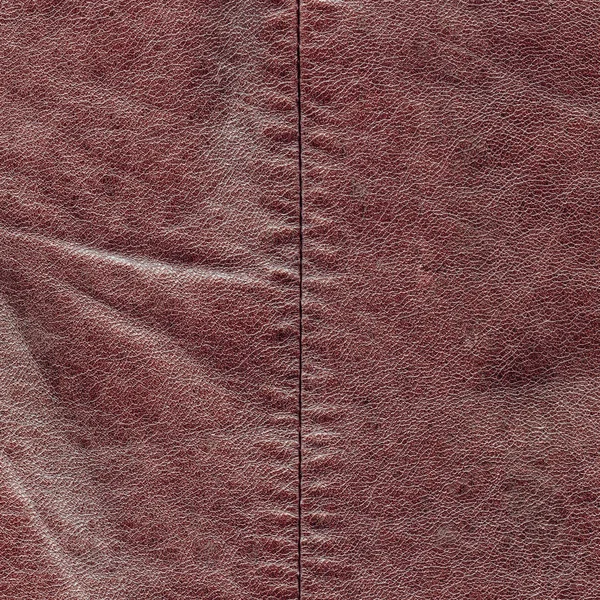 Textura de cuero rojo-marrón, costura —  Fotos de Stock