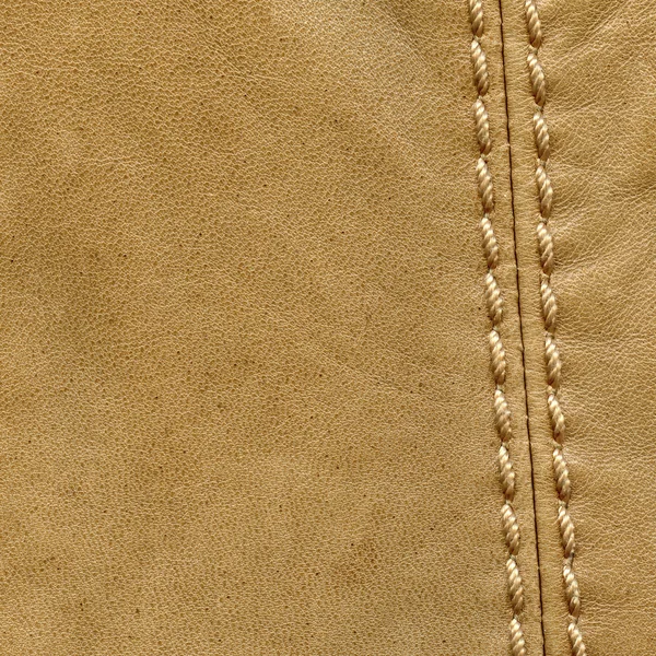 Brown leather texture, seam — Stock Photo, Image