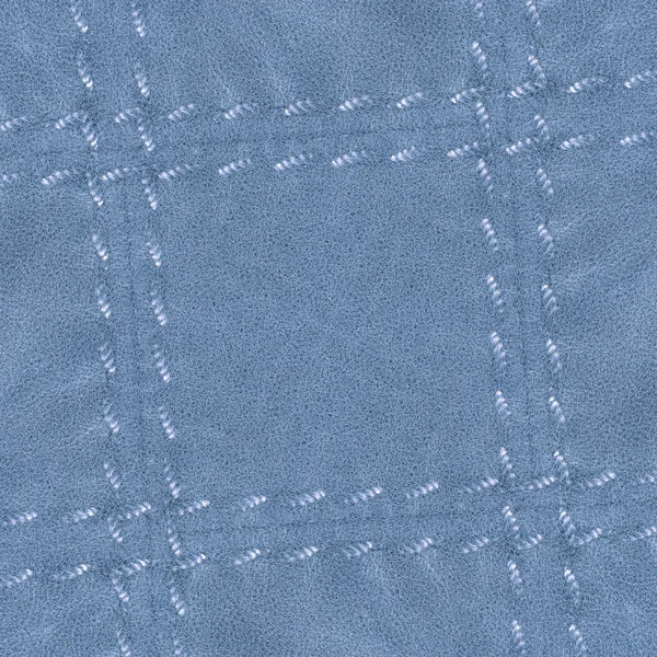 ブルーの革背景、フレームの形状のステッチ — ストック写真