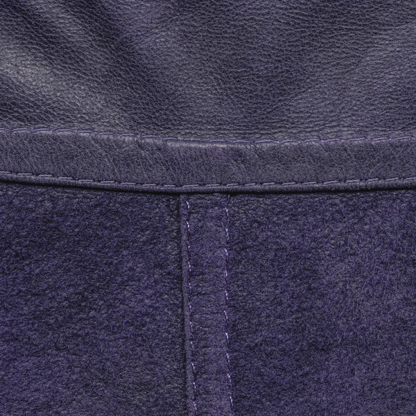 Achtergrond van twee soorten violet leder, naden, steken — Stockfoto