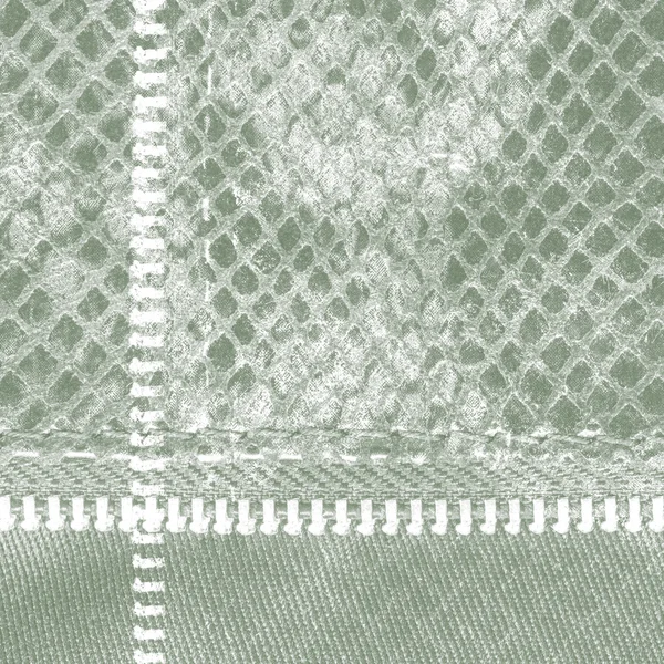 Groene kunstmatige slang huid textuur close-up, rits — Stockfoto
