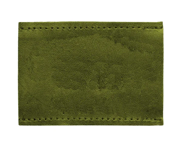 Mörk grön tomt läder jeans etikett isolerad på vit — Stockfoto