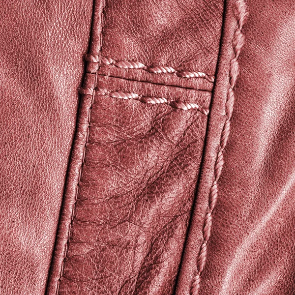 Textura de couro vermelho, costuras — Fotografia de Stock