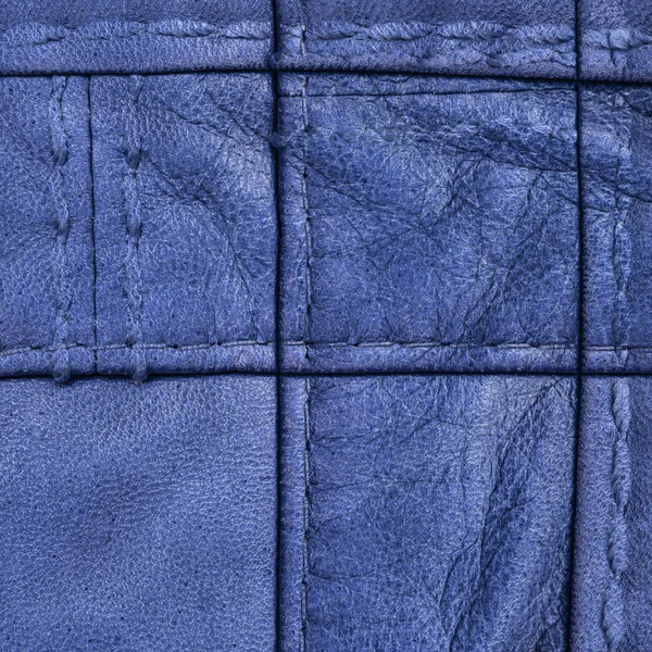 Blauwe leder texture, naden. Leer achtergrond — Stockfoto