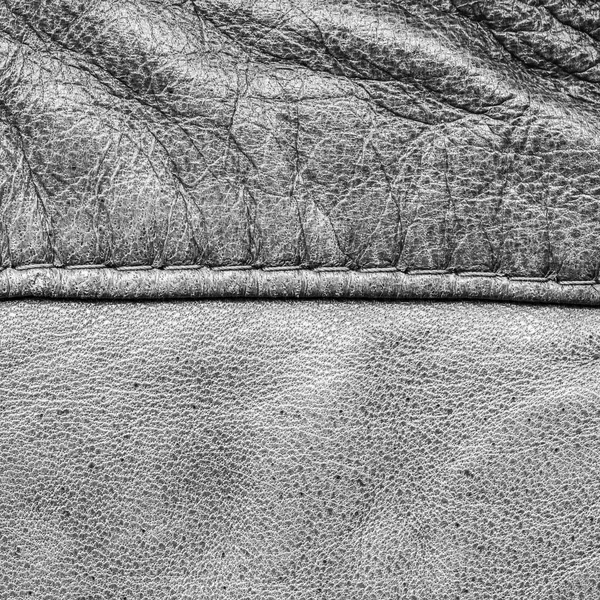 Gray leather texture, seam. Leather background — Stock Photo, Image