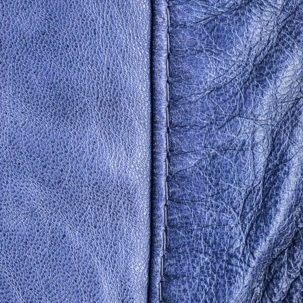 Blue leather texture, seam. Leather background — Stock Photo, Image