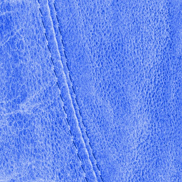 Blue leather texture closeup,seam — Stock Photo, Image