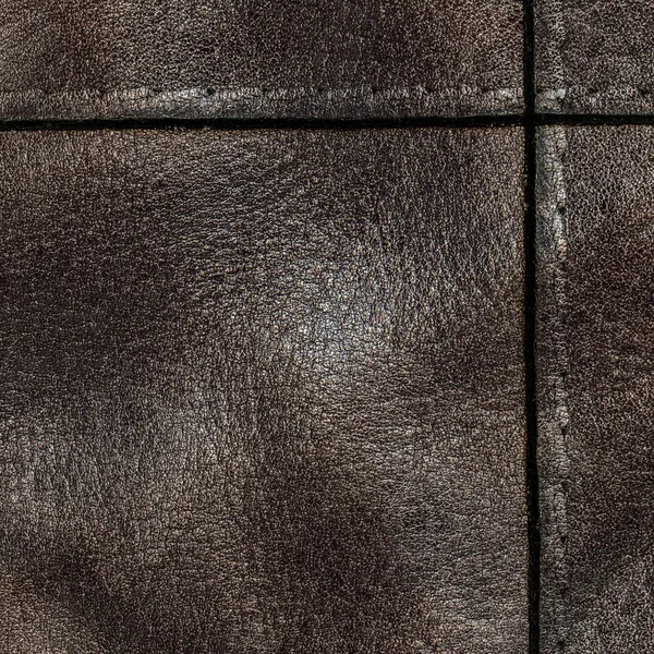Texture cuir marron foncé, coutures , — Photo