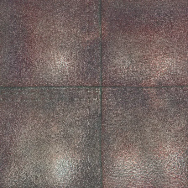 Textura de couro marrom velho e desgastado, costura, pontos — Fotografia de Stock