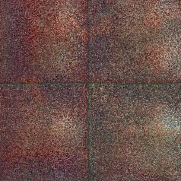 Gammal och sliten brun läder texture, söm, stygn — Stockfoto