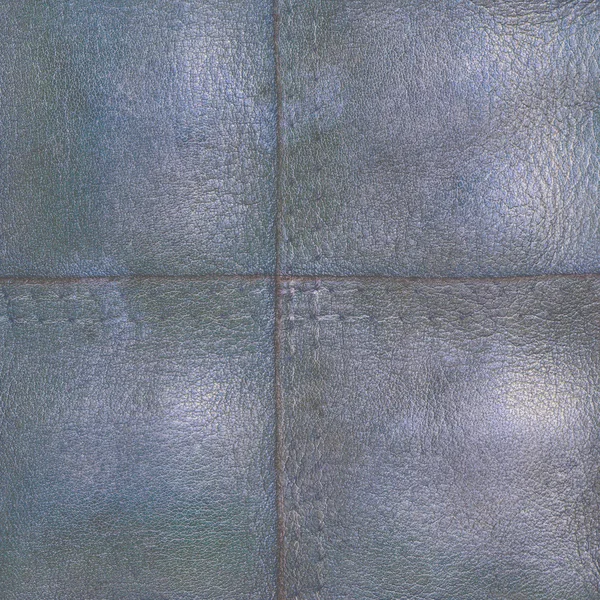 Old and worn gray-blue leather texture, seam, stitches — Stock Photo, Image