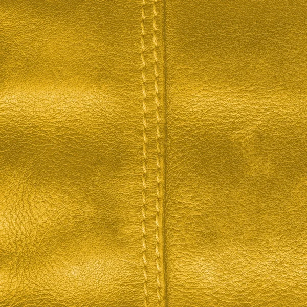Textura de couro amarelo, costura — Fotografia de Stock