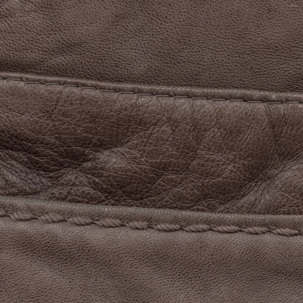 Fondo de cuero marrón, costura, puntada — Foto de Stock