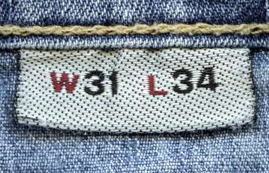Mavi jeans doku, tekstil etiket, boyutu