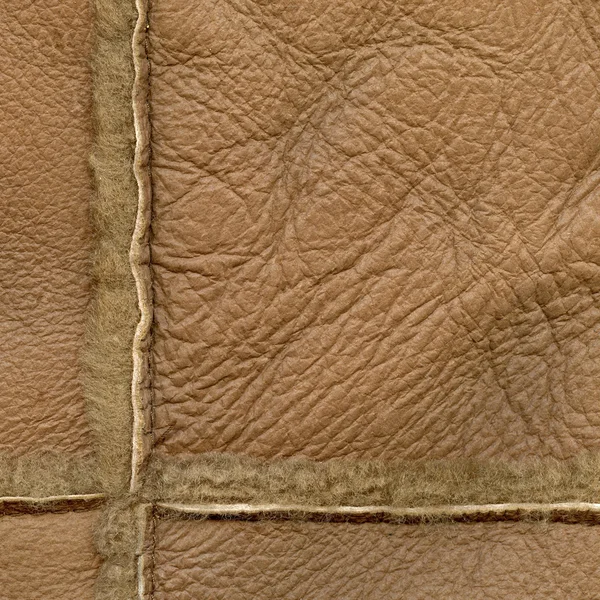 Brown leather texture, seams — Stock Photo, Image