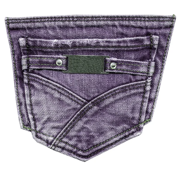Violette Jeanstasche hinten isoliert auf weiß — Stockfoto