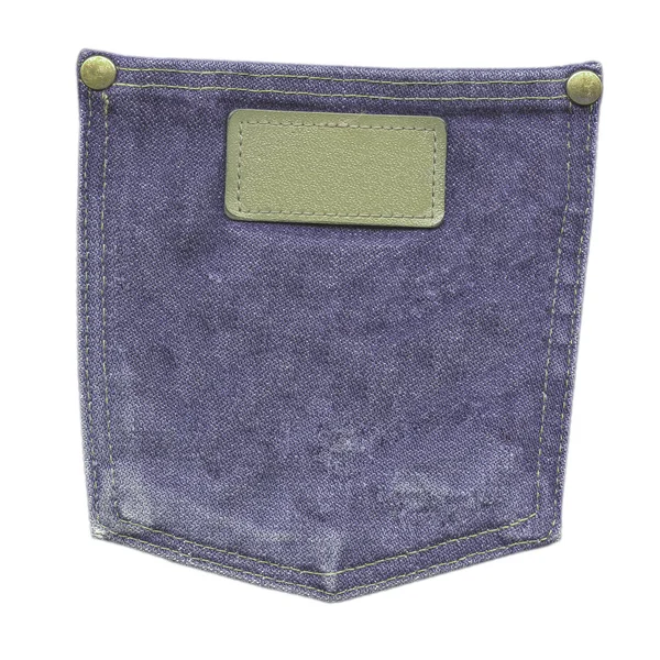 Old violet jeans back pocket with label on white — Stock Photo, Image