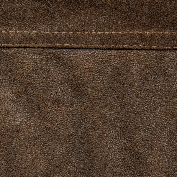 Brown gelooid leder texture, naad, steek — Stockfoto