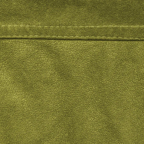 Zielony opalona skóra tekstura, szew, ścieg — Zdjęcie stockowe
