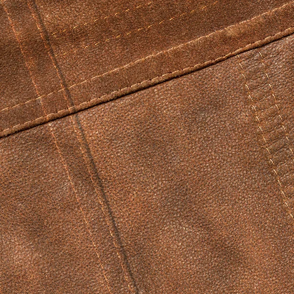 Brown leather texture, seams, stitch — Stock Photo, Image