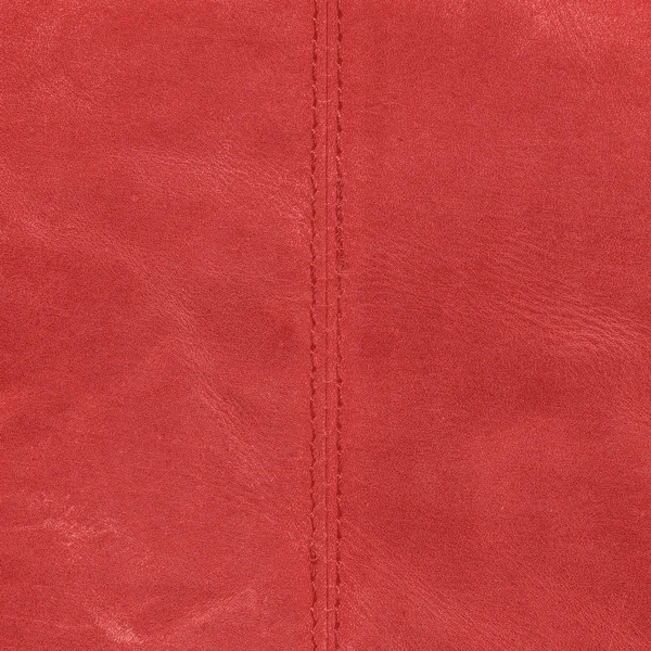 Rode leder texture, naad. Nuttig als achtergrond — Stockfoto