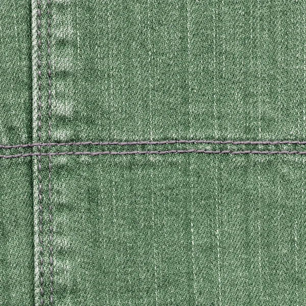 Yeşil kot doku, dikiş, dikiş, arka plan için faydalı — Stok fotoğraf