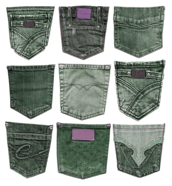 Set of green jeans back pockets isolated on white — Stock Photo, Image