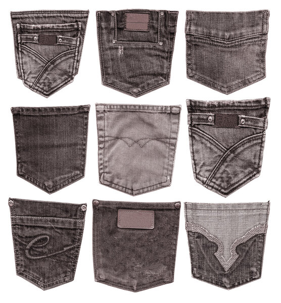 набор коричневых джинсов задние карманы изолированы на белом
