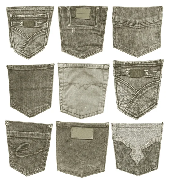 Set of gray-green jeans back pockets isolated on white Stock Image