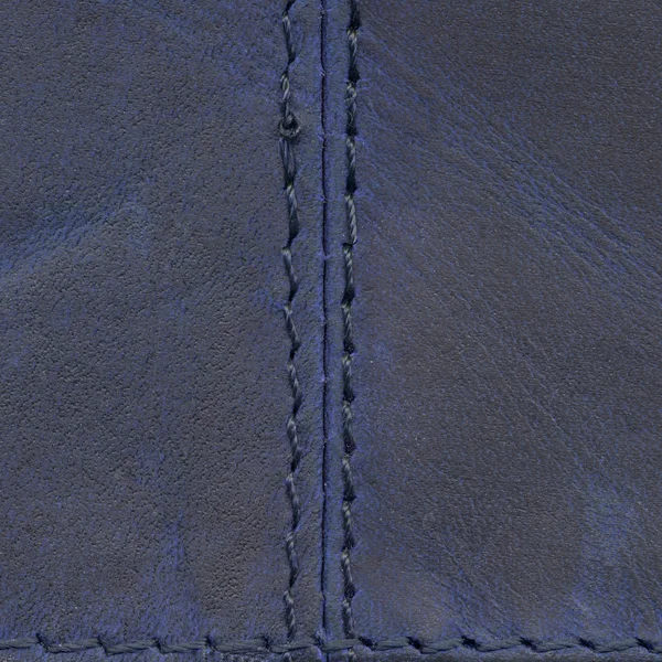 Vecchia texture in pelle blu indossato, punti di sutura — Foto Stock