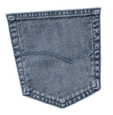 Mavi jeans arka cebimde beyaz zemin üzerine izole