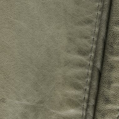 gri-yeşil deri doku dikiş ile dekore edilmiştir.