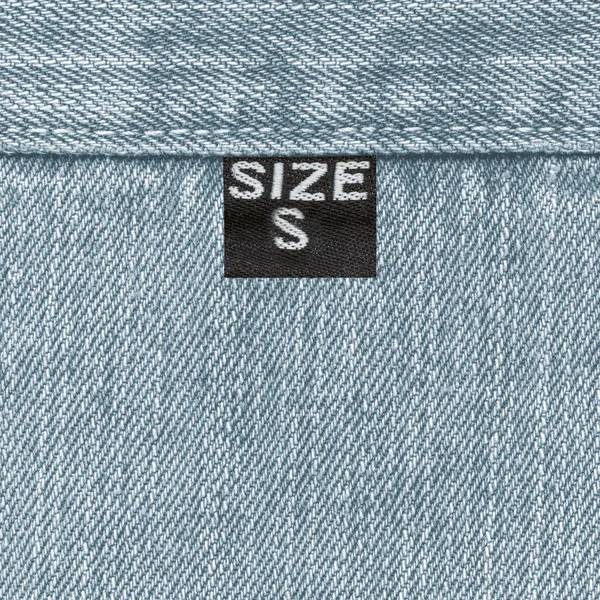 Calça azul textura, costura, etiqueta — Fotografia de Stock