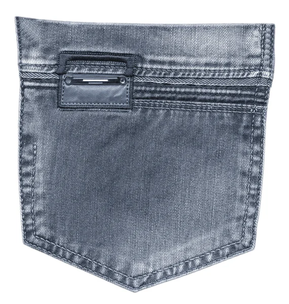 Blue jeans back pocket, leather label — Stock Photo, Image