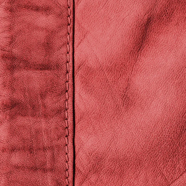 Kırmızı deri doku decodated dikiş ile — Stok fotoğraf