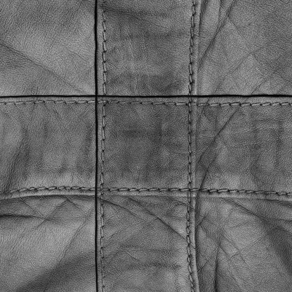 Texture cuir noir, coutures, points de suture — Photo