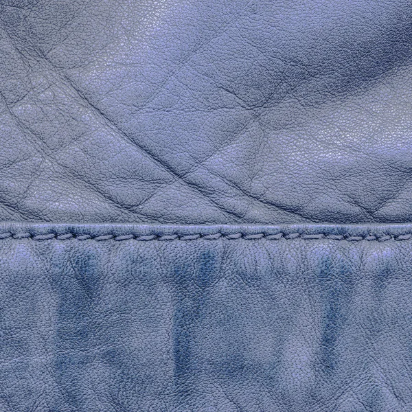 Textura de couro azul, costura — Fotografia de Stock