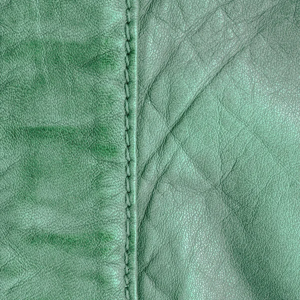 Zelené kožené textury, stehy, švy — Stock fotografie