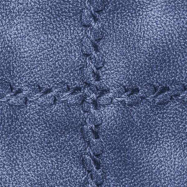 Texture cuir bleu ornée de coutures — Photo