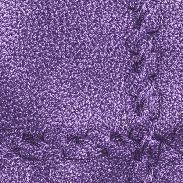 Fialová kožená textur zdobené švy — Stock fotografie