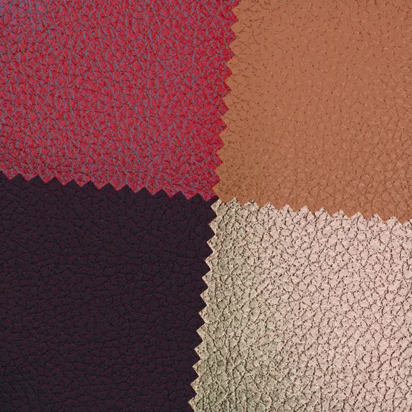Background of four different color pieces of leather — Stock Photo, Image