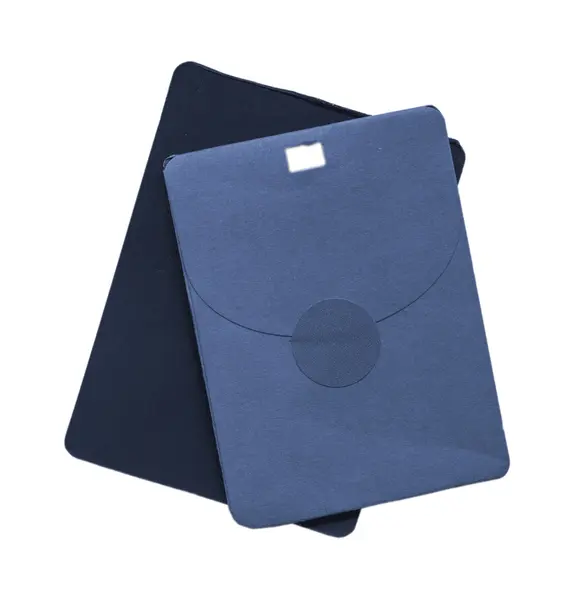 Etiqueta e envelope de papel azul para botão de reposição — Fotografia de Stock