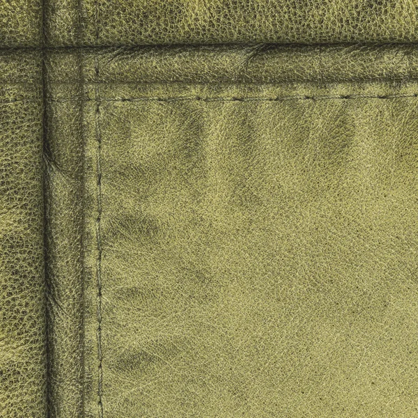 Groene leder texture versierd met twee naden — Stockfoto