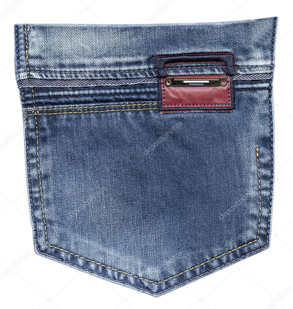 blue jeans back pocket, leather label