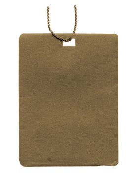 beyaz izole kahverengi boş karton etiket