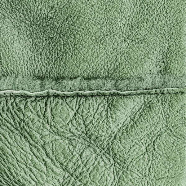 Background of green tanned leather decorated with seam — Stock Photo, Image