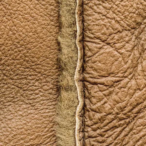 Brązowy opalona skóra tekstura zbliżenie, szew — Zdjęcie stockowe