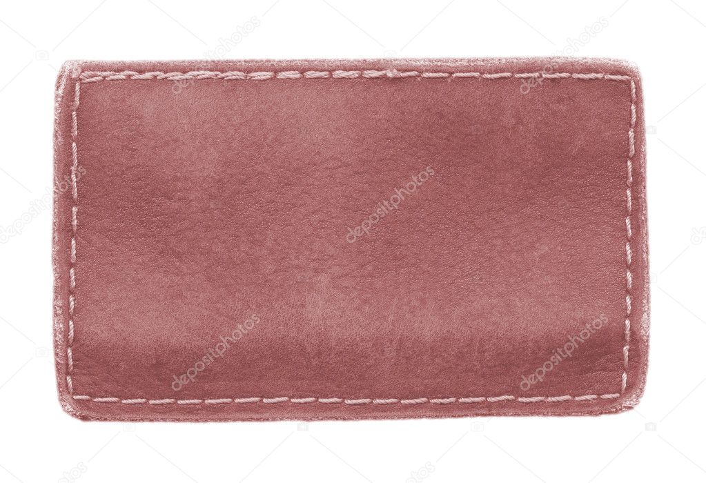 red leather label on white background