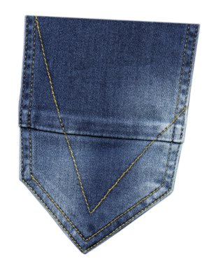 Mavi jeans arka cebimde beyaz zemin üzerine izole