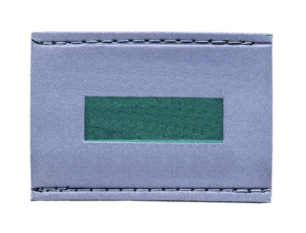 Blue leather label decorated with green  insert — Stock Photo, Image